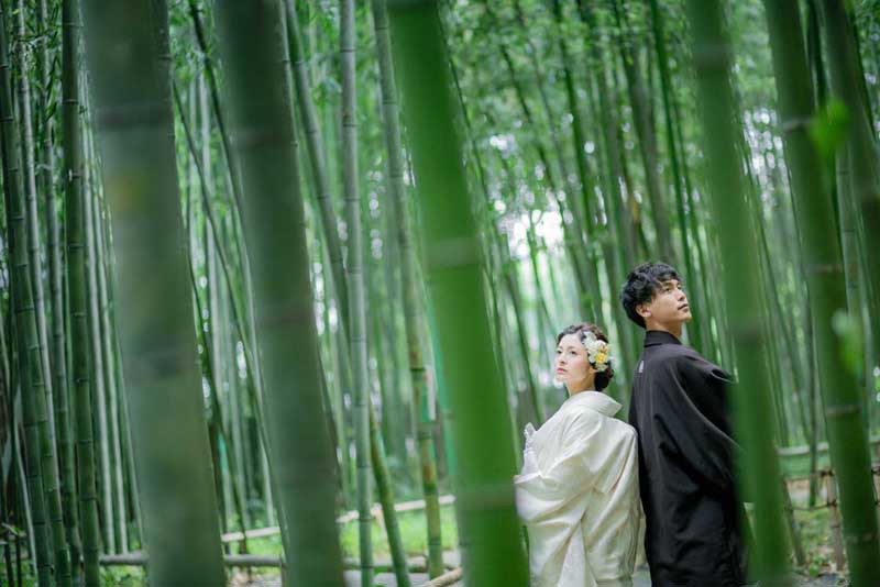 京都嵐山で結婚記念写真