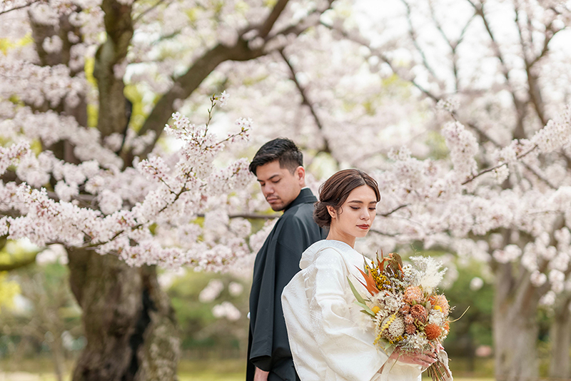 桜で結婚写真
